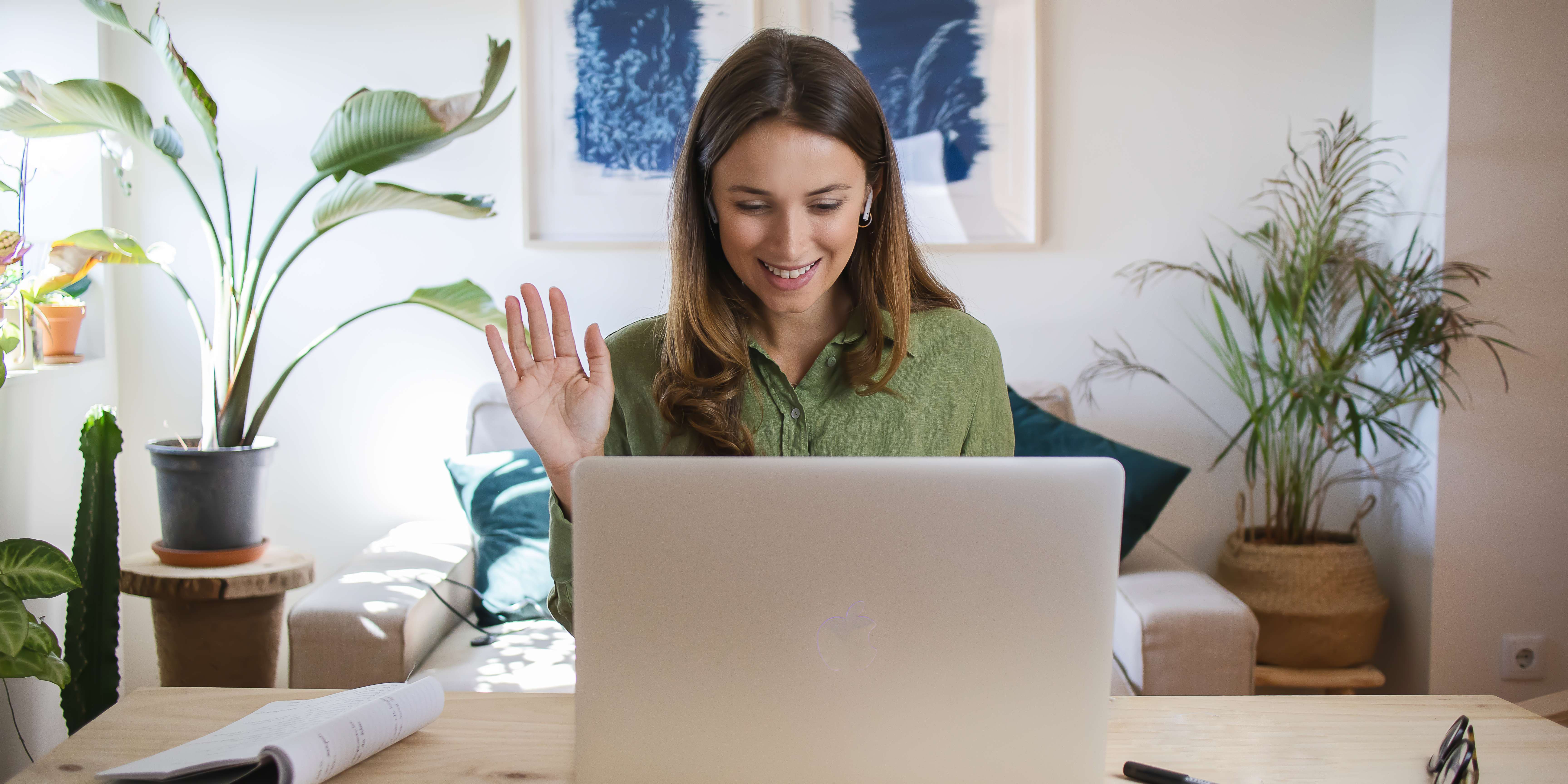 A woman talking in an online meeting.