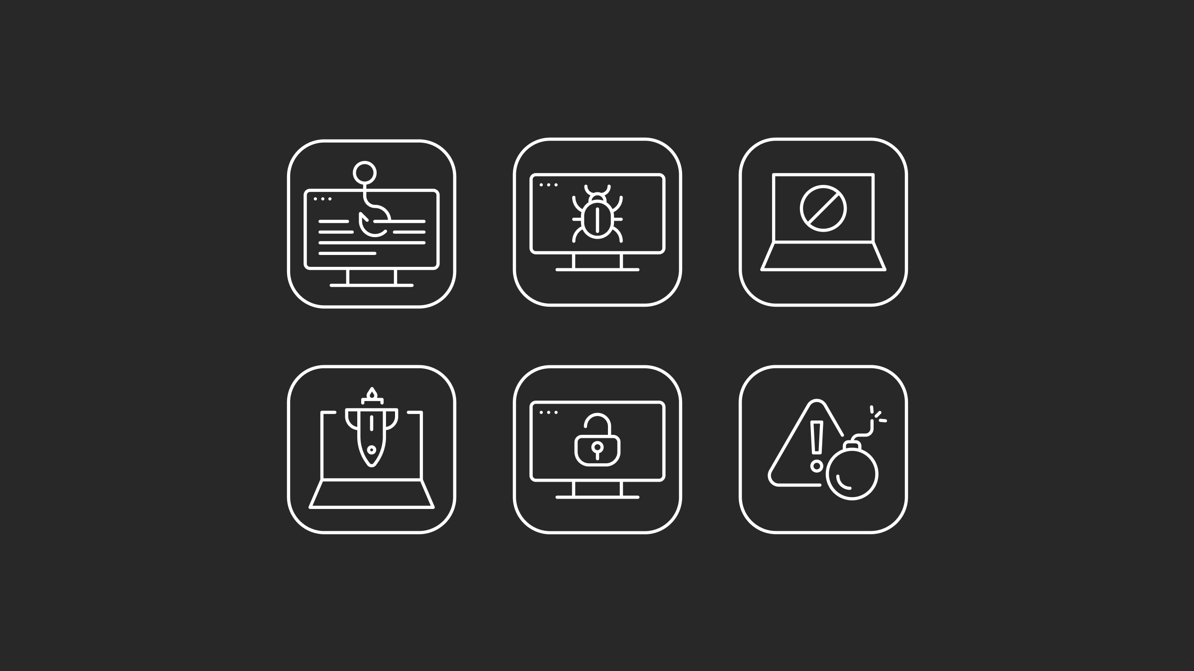 An infographic with icons representing the different types of cyber attacks.